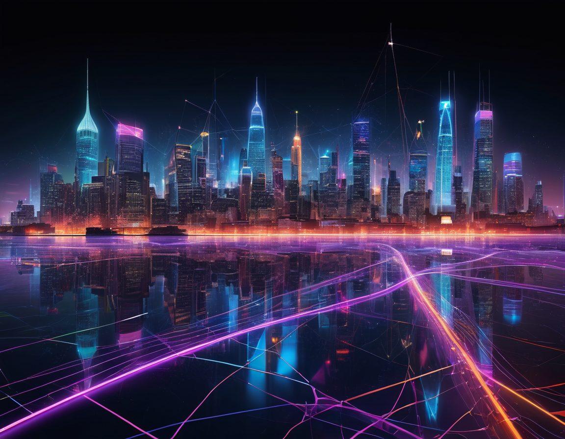 A dynamic fusion of a quadratic graph elegantly intertwining with digital circuits, symbolizing the marriage of mathematical concepts and advanced technology. The backdrop features a vibrant city skyline illuminated by neon lights, illustrating innovation and progress. Include abstract shapes representing ideas radiating from the graph, creating a sense of movement and creativity. super-realistic. vibrant colors. futuristic setting.